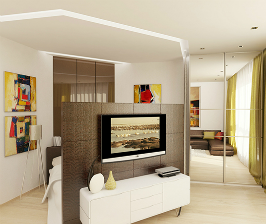 1-комнатная квартира со спальной зоной в гостиной: проект бюро дизайна и архитектуры «New Interior» 
