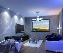Квартира-студия с подсветкой синим: дизайнер Анастасия Литвинова