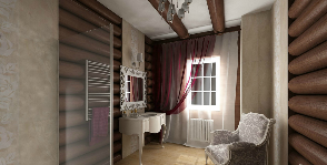 Ванная комната в загородном доме из натуральных деревянных брусьев: дизайнер Мария Богданова