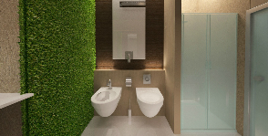 Минималистичная ванная комната с фитостеной для небольшой семьи: дизайнер Ольга Лагодная
